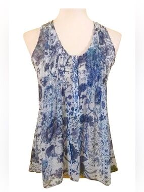Pin-tuck front floral sheer hi-low tank top